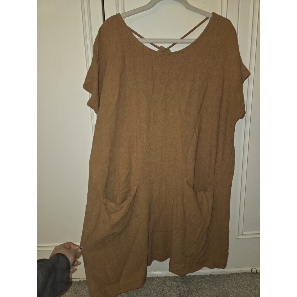 Lavender Sketch Women's Brown Tie Mini Dress with Pockets Size M